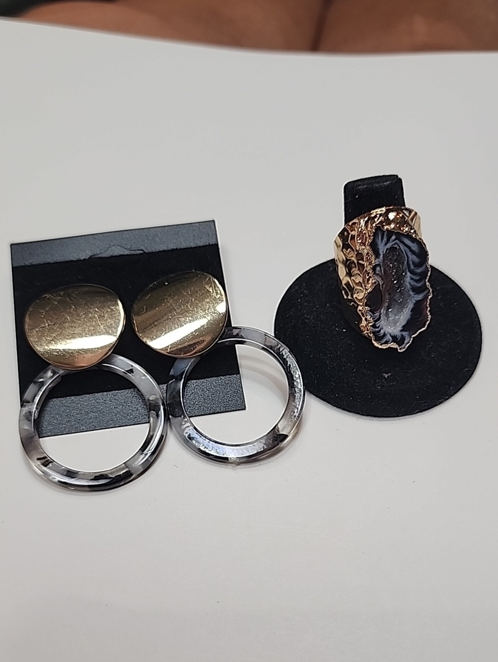 Agate Druzy Statement Ring Free Hoop Earrings